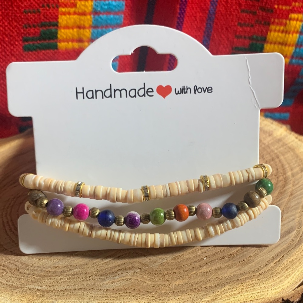 Handmade Colorful Beaded Bracelet Set Elastic Stretch 7” - Picture 2 of 4